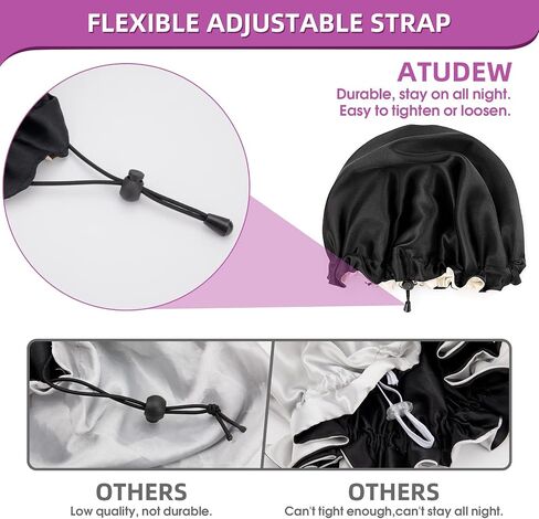 Atudew Satin Bonnet, 2PCS Silk Bonnet for Curly Hair, Silk Sleep Cap, Black & Purple in Saudi Arabia