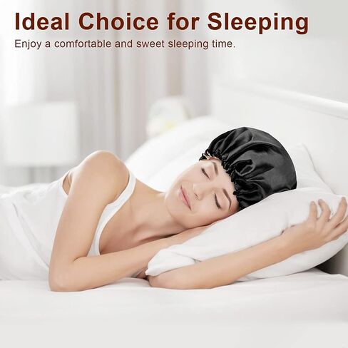 Atudew Satin Bonnet, 2PCS Silk Bonnet for Curly Hair, Silk Sleep Cap, Black & Purple in Saudi Arabia