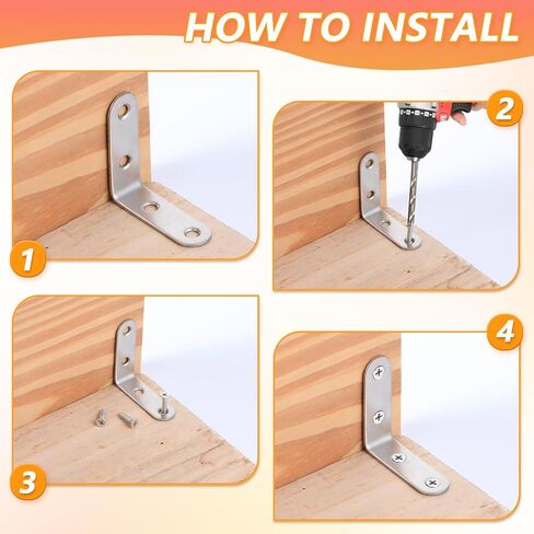 20 PCS L Bracket Corner Braces 2 بوصة من الفولاذ المقاوم للصدأ المقاوم للصدأ قوس الرف الشاق للرسوم لرفوف الخشب ، ودعم معلق الجدار 90 درجة بين قوسين زاوية يمين مع مسامير in Saudi Arabia