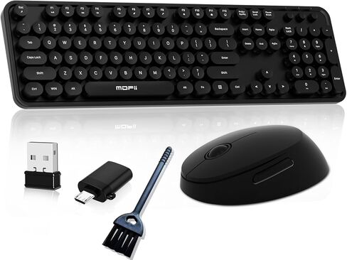 Cream Wireless Keyboard Mouse, COOFUN 104 Keys Full Size White Keyboard Ergonomic Cordless Keyboards Cute Colorful Retro Typewriter Key Board for Windows, PC, Laptop, Desktop (Creamy) in Kuwait