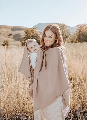 غطاء الرضاعة من Konssy Muslin للرضاعة الطبيعية، غطاء للرضاعة الطبيعية مصنوع من القطن 100% يسمح بالتهوية والخصوصية الكاملة 360 درجة، مظلة مقعد سيارة متعددة الاستخدام in Saudi Arabia