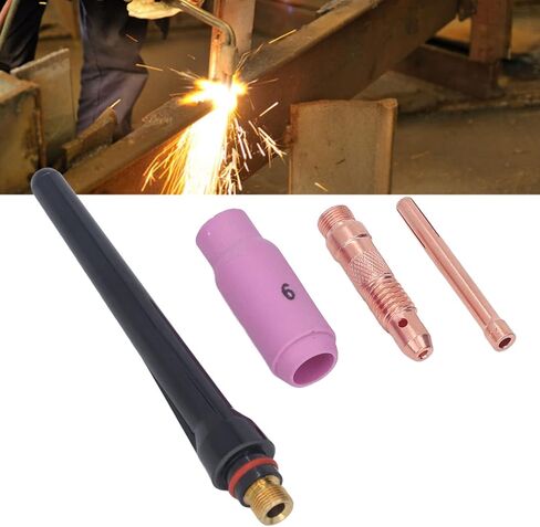 TIG Welding Torch Accessories Premium Ceramic Nozzle Electrode Collet Long Back Cap Connector Kit for WP17 WP18 WP26 Welding Torch Copper Ceramic Material 6# Size in Saudi Arabia