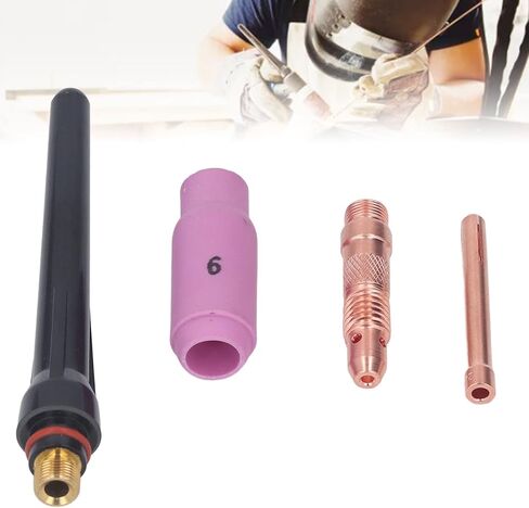 TIG Welding Torch Accessories Premium Ceramic Nozzle Electrode Collet Long Back Cap Connector Kit for WP17 WP18 WP26 Welding Torch Copper Ceramic Material 6# Size in Saudi Arabia