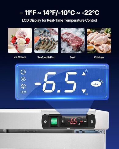 VEVOR 60" W Commercial Freezer, 14.8 Cu.Ft Worktop Freezers Undercounter with LED Auto Lighting and Lockable Door, 2 Doors Food Freezing Prep Worktable, Stainless Steel Prep Frozen Table with Casters in Saudi Arabia