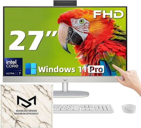 HP 27" FHD Touchscreen Business All-in-One Desktop Computer - w/Lifetime Office - Intel 12-core Ultra 7 155U (Beats i7-1355U) - Wireless KB & Mouse - Wi-Fi 6 - Windows 11 Pro(64 GB RAM | 4 TB SSD) in Saudi Arabia
