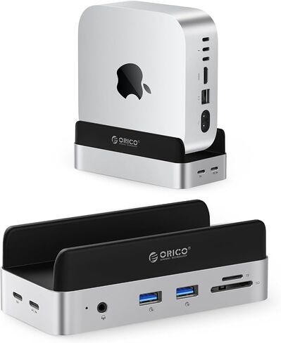 orico minidock mac mini m4 dock والوقوف مع حاوية m.2 SSD (SSD غير مدرج) لـ Mac Mini M4 و M4 Pro 2024 ، 2xusb A 10gbps ، فتحات بطاقة SD/TF ، صوت 3.5 مم (VSE) in Kuwait