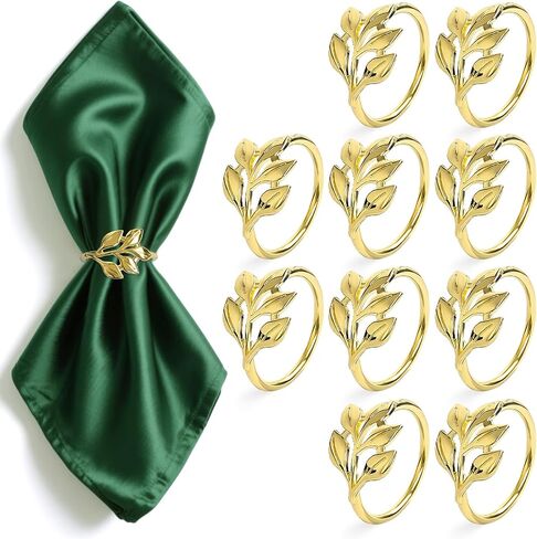 WILDREEDS Gold Napkin Rings, Leaf Shaped Stainless Steel Napkin Rings for Fall Thanksgiving, Christmas, Easter, Dinner Table Decor, Wedding, Banquet, Party in Saudi Arabia
