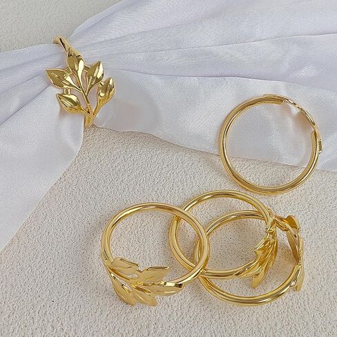 WILDREEDS Gold Napkin Rings, Leaf Shaped Stainless Steel Napkin Rings for Fall Thanksgiving, Christmas, Easter, Dinner Table Decor, Wedding, Banquet, Party in Saudi Arabia