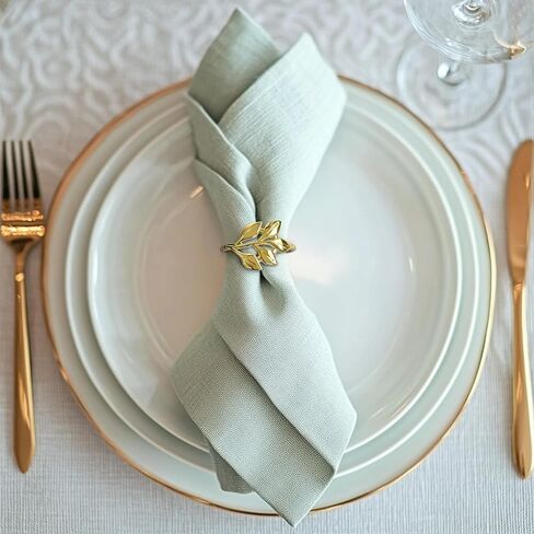WILDREEDS Gold Napkin Rings, Leaf Shaped Stainless Steel Napkin Rings for Fall Thanksgiving, Christmas, Easter, Dinner Table Decor, Wedding, Banquet, Party in Saudi Arabia