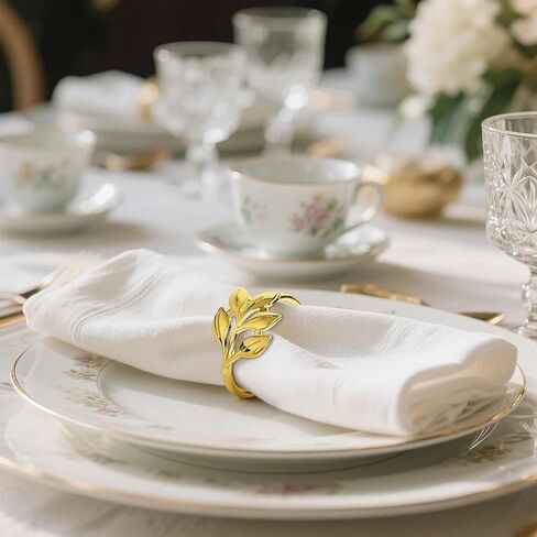 WILDREEDS Gold Napkin Rings, Leaf Shaped Stainless Steel Napkin Rings for Fall Thanksgiving, Christmas, Easter, Dinner Table Decor, Wedding, Banquet, Party in Saudi Arabia