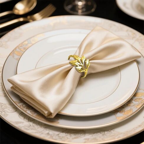 WILDREEDS Gold Napkin Rings, Leaf Shaped Stainless Steel Napkin Rings for Fall Thanksgiving, Christmas, Easter, Dinner Table Decor, Wedding, Banquet, Party in Saudi Arabia