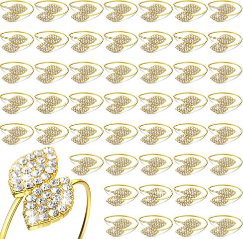 Hotop 100 Pcs Napkin Rings Gold Table Decorations, Elegant Bling Leaves Napkin Rings, Rhinestone Guest Towels Buckle for Wedding Gold Party, Dinner Banquet Table Decoration in Saudi Arabia