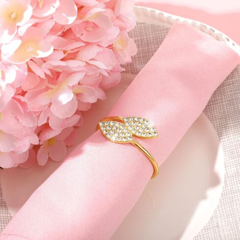 Hotop 100 Pcs Napkin Rings Gold Table Decorations, Elegant Bling Leaves Napkin Rings, Rhinestone Guest Towels Buckle for Wedding Gold Party, Dinner Banquet Table Decoration in Saudi Arabia