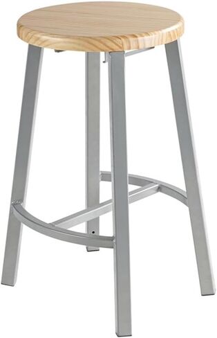 Pemberly Row 24" Stool Solid Wood Seat Gray Frame with Curved Footring in Saudi Arabia
