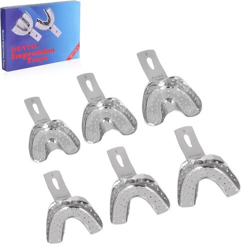 Premium 304 Stainless Steel Regular Solid Non-Perforated Impression Trays, Set of 6 Pcs with 3 Sizes Small, Medium, Large Upper and Lower. in Saudi Arabia
