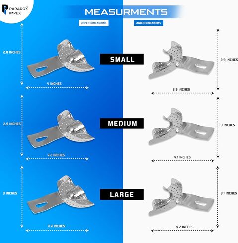 Premium 304 Stainless Steel Regular Solid Non-Perforated Impression Trays, Set of 6 Pcs with 3 Sizes Small, Medium, Large Upper and Lower. in Saudi Arabia