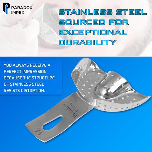 Premium 304 Stainless Steel Regular Solid Non-Perforated Impression Trays, Set of 6 Pcs with 3 Sizes Small, Medium, Large Upper and Lower. in Saudi Arabia