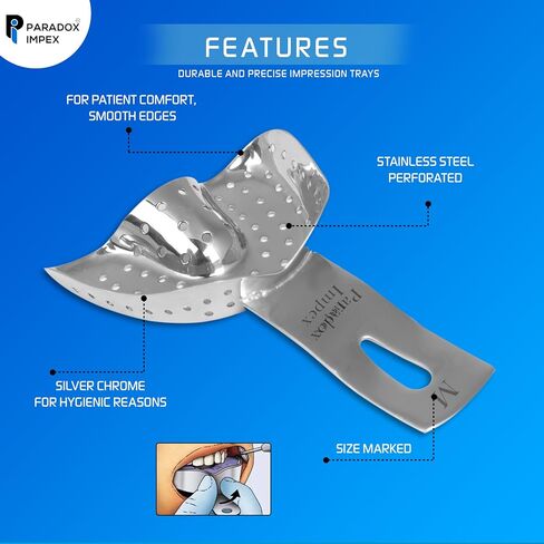 Premium 304 Stainless Steel Regular Solid Non-Perforated Impression Trays, Set of 6 Pcs with 3 Sizes Small, Medium, Large Upper and Lower. in Saudi Arabia