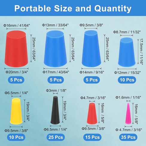 MECCANIXITY 110Pcs Silicone Rubber Stoppers Tapered Plug, High-Temperature Resistant Rubber Stoppers 12 Size 1/16" to 3/4" for Protecting Hole Plugs, Spraying, Coating, Painting in Saudi Arabia