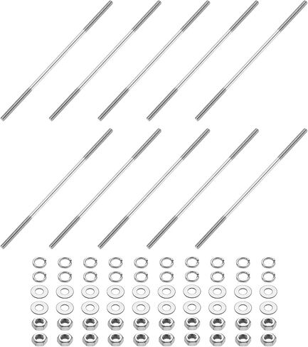 uxcell 5pcs Double Ended Stud Screws, M8x65mm 304 Stainless Steel Dual Threaded Rod Bolts with Nuts and Flat & Lock Washers Double End Threaded Stud Screw Bolt for House Maintenance in Saudi Arabia