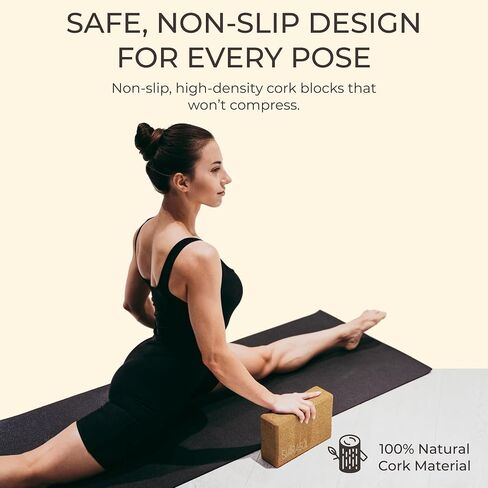 Cork Yoga Blocks 2 Pack | 9 × 6 × 3 بوصة مجموعة الفلين الطبيعي | كتل اليوغا عالية الكثافة للاستقرار والدعم | أساسيات اليوغا الصديقة للبيئة in Saudi Arabia