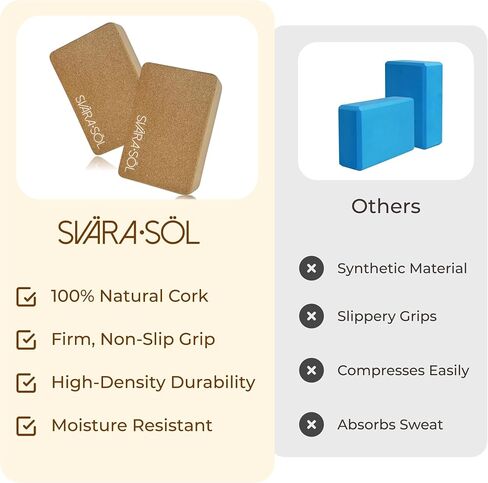 Cork Yoga Blocks 2 Pack | 9 × 6 × 3 بوصة مجموعة الفلين الطبيعي | كتل اليوغا عالية الكثافة للاستقرار والدعم | أساسيات اليوغا الصديقة للبيئة in Saudi Arabia