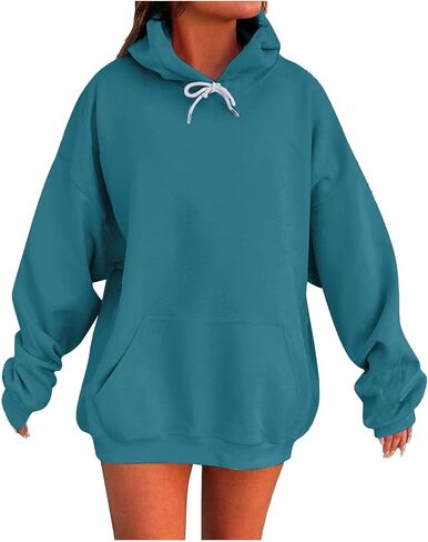 hlysgo Womens Hoodies Oversized Winter Fleece Tunic Sweatshirts Plain Casual Preppy Pullover Tops 2025 Trendy Fall Clothes in Kuwait