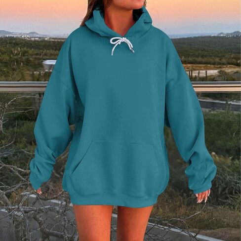 hlysgo Womens Hoodies Oversized Winter Fleece Tunic Sweatshirts Plain Casual Preppy Pullover Tops 2025 Trendy Fall Clothes in Kuwait