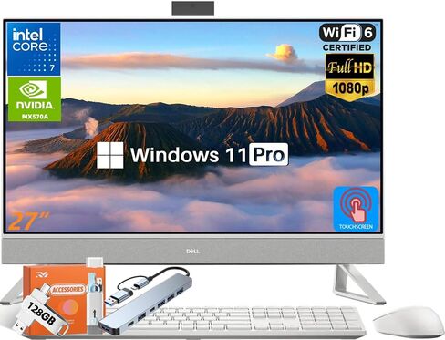 Dell 7730 All-in-One Desktop ، Intel 10-Core 7 150U (حتى 5.4 جيجا هرتز) ، 27 "FHD Touchcreen ، NVIDIA GEFORCE MX570A GDDR6 ، 64 GB RAM ، 2 TB SSD ، WI-FI 6E in Kuwait