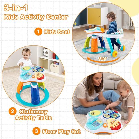 Honey Joy Baby Activity Center ، مركز نشاط الاكتشاف والجدول ث/ 360 درجة مقعد سير ، 3 ارتفاعات قابلة للتعديل ، الموسيقى ، الأصوات والألعاب التنموية ، مركز النشاط للأطفال من 6 إلى 36 أشهر (وردي) in Saudi Arabia