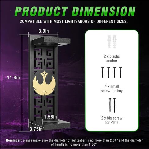 TOPNEW Lightsaber Stand Wall Display, Vertical Lightsaber Holder Wall Mount, Wooden Light Saber Wall Display Rack Suitable for Swords, Light Saber, Gift for Lightsaber Collectors (Wooden, Black 01) in Kuwait