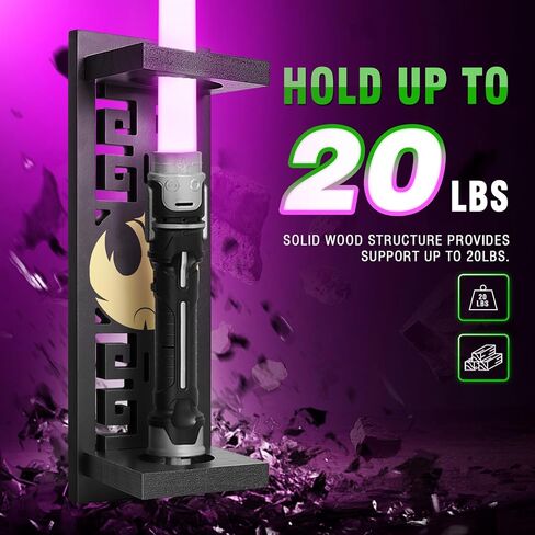 TOPNEW Lightsaber Stand Wall Display, Vertical Lightsaber Holder Wall Mount, Wooden Light Saber Wall Display Rack Suitable for Swords, Light Saber, Gift for Lightsaber Collectors (Wooden, Black 01) in Kuwait
