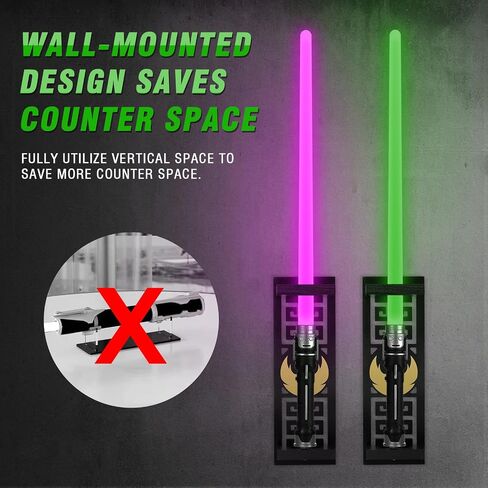 TOPNEW Lightsaber Stand Wall Display, Vertical Lightsaber Holder Wall Mount, Wooden Light Saber Wall Display Rack Suitable for Swords, Light Saber, Gift for Lightsaber Collectors (Wooden, Black 01) in Kuwait
