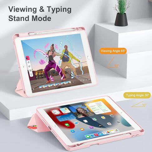 قد تشن للجيل التاسع من iPad مع حامل القلم الرصاص ، و iPad 8/7 Gen Case 10.2 بوصة ، [Penceil Holder] Trifold Stand Wake/Sleep Comple TPU Cover Cover ، Blue Bows in Saudi Arabia