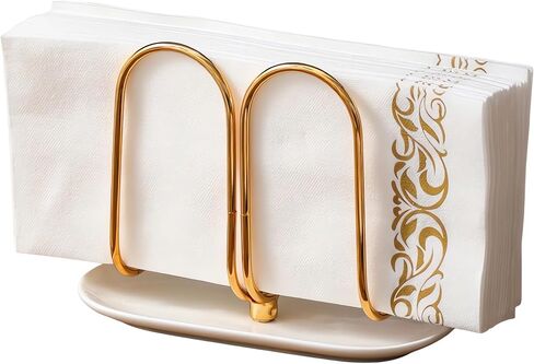 Vertical Gold Napkin Holder with Ceramic Base - Modern Disposable Hand Guest Towel Holder for Bathroom,Small Cocktail Napkin Holders for Table,Party,Kitchen,Bar,Dinner,Outdoor in Saudi Arabia