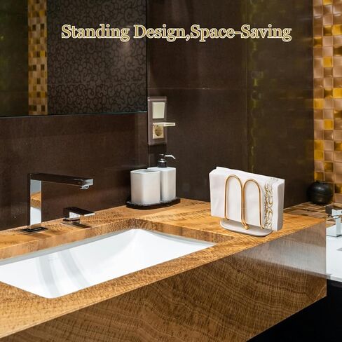Vertical Gold Napkin Holder with Ceramic Base - Modern Disposable Hand Guest Towel Holder for Bathroom,Small Cocktail Napkin Holders for Table,Party,Kitchen,Bar,Dinner,Outdoor in Saudi Arabia