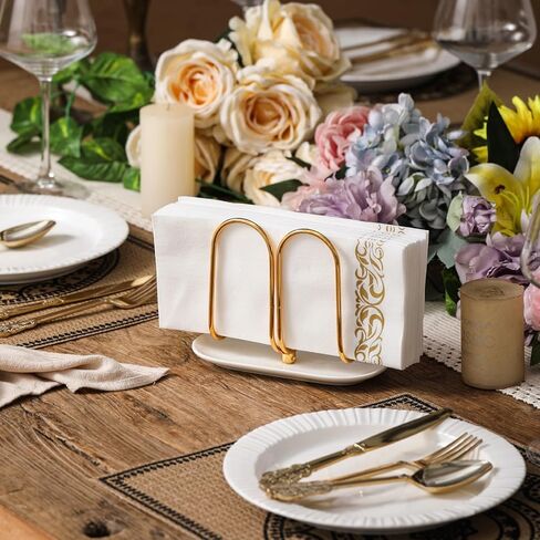 Vertical Gold Napkin Holder with Ceramic Base - Modern Disposable Hand Guest Towel Holder for Bathroom,Small Cocktail Napkin Holders for Table,Party,Kitchen,Bar,Dinner,Outdoor in Saudi Arabia