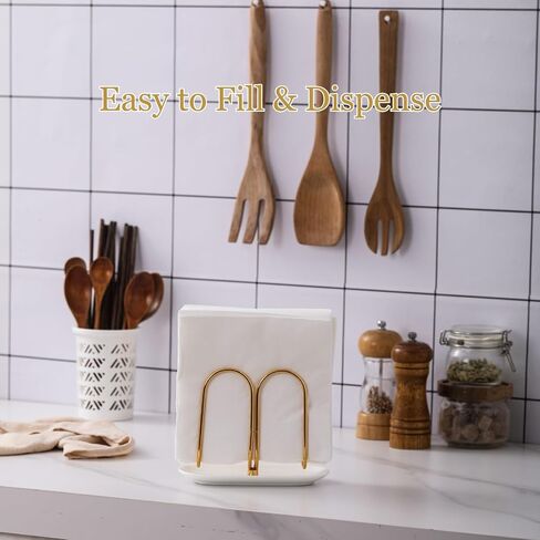 Vertical Gold Napkin Holder with Ceramic Base - Modern Disposable Hand Guest Towel Holder for Bathroom,Small Cocktail Napkin Holders for Table,Party,Kitchen,Bar,Dinner,Outdoor in Saudi Arabia
