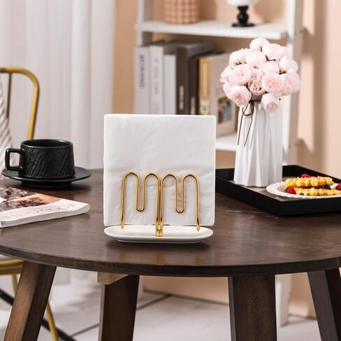 Vertical Gold Napkin Holder with Ceramic Base - Modern Disposable Hand Guest Towel Holder for Bathroom,Small Cocktail Napkin Holders for Table,Party,Kitchen,Bar,Dinner,Outdoor in Saudi Arabia