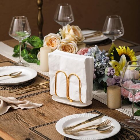 Vertical Gold Napkin Holder with Ceramic Base - Modern Disposable Hand Guest Towel Holder for Bathroom,Small Cocktail Napkin Holders for Table,Party,Kitchen,Bar,Dinner,Outdoor in Saudi Arabia