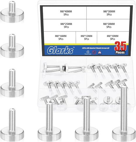 Glarks 35pcs M5 × 8/10/12/10/20/20/25/30 مم مسامير إبهام مستديرة ، براغي المسمار الإبهام ملولبة بالكامل ، مسامير الإبهام مسطحة رأس ، مسامير ، مقابض قبضة الكتف من أجل إلكترونية ، ميكانيكية in Saudi Arabia
