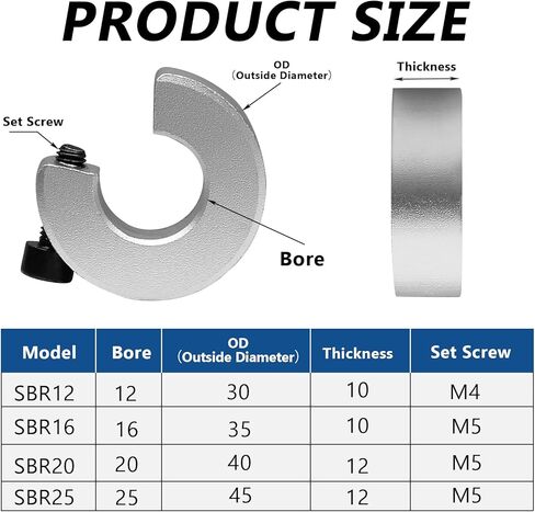 طوق عمود 4pcs ل SBR25 ، 25 ملم تجويف 45 مم OD 12 مم ، وسبائك قفل ألومنيوم قفل المشبك مع المسمار مجموعة M5 ، ومحطة السكك الحديدية الخطي المختلطة لل CNC وأنظمة الحركة الخطية in Kuwait