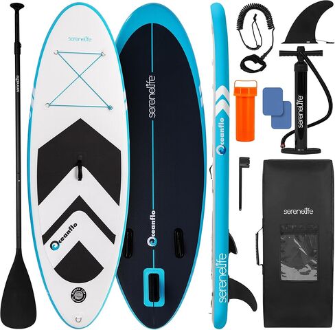 SereneLife 7'9" Kids Inflatable Stand Up Paddle Board - SUP for Youth with Single-Action Pump, Adjustable Paddle & Backpack - 30" Wide Stable Design with Non-Slip EVA Deck Pad, Ages 5+, 200lb Capacity in Saudi Arabia