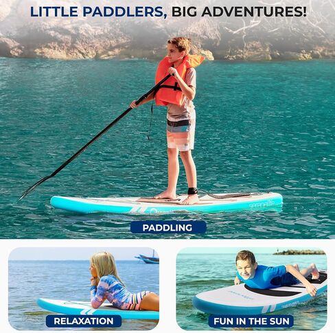 SereneLife 7'9" Kids Inflatable Stand Up Paddle Board - SUP for Youth with Single-Action Pump, Adjustable Paddle & Backpack - 30" Wide Stable Design with Non-Slip EVA Deck Pad, Ages 5+, 200lb Capacity in Saudi Arabia