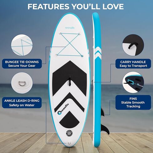 SereneLife 7'9" Kids Inflatable Stand Up Paddle Board - SUP for Youth with Single-Action Pump, Adjustable Paddle & Backpack - 30" Wide Stable Design with Non-Slip EVA Deck Pad, Ages 5+, 200lb Capacity in Saudi Arabia