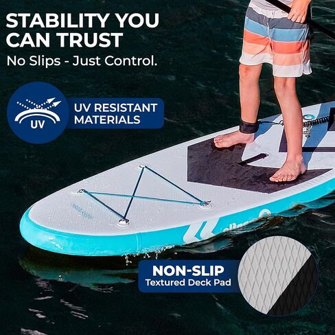 SereneLife 7'9" Kids Inflatable Stand Up Paddle Board - SUP for Youth with Single-Action Pump, Adjustable Paddle & Backpack - 30" Wide Stable Design with Non-Slip EVA Deck Pad, Ages 5+, 200lb Capacity in Saudi Arabia