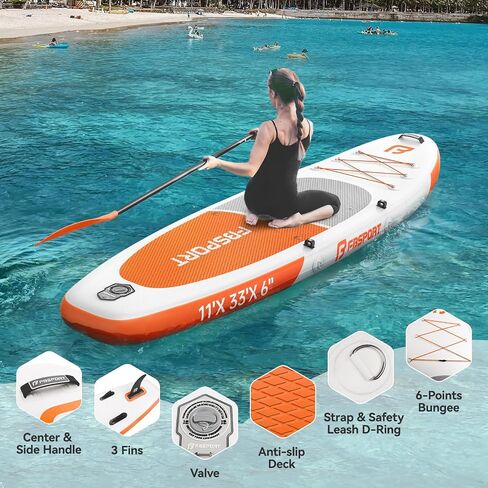 FBSPort 11ft Premium Steflatable Stand Up Paddle Board مع مضخة كهربائية ولوحة اليوغا مع ملحقات SUP وحقيبة الحمل | موقف واسع ، التحكم في الأمواج ، سطح السفينة غير المنقوش ، المقود والمجداف للشباب والبالغين in Saudi Arabia