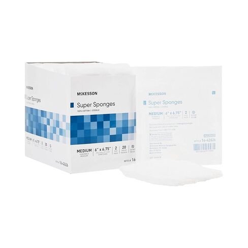 McKesson Super Sponges, Sterile, 100% Cotton, Fluff Dressing, 6 in x 6 3/4 in, 2 per Pack, 20 Packs, 40 Total in Saudi Arabia