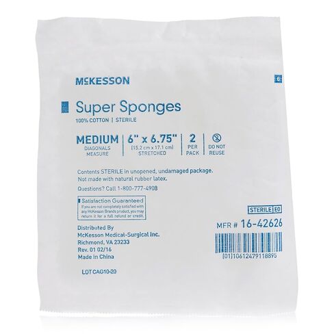 McKesson Super Sponges, Sterile, 100% Cotton, Fluff Dressing, 6 in x 6 3/4 in, 2 per Pack, 20 Packs, 40 Total in Saudi Arabia