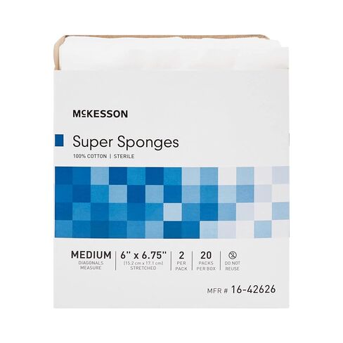 McKesson Super Sponges, Sterile, 100% Cotton, Fluff Dressing, 6 in x 6 3/4 in, 2 per Pack, 20 Packs, 40 Total in Saudi Arabia